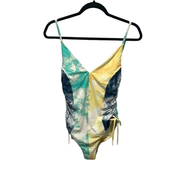 Red Carter ruched maillot tye dye whole piece bathing suit size Large NWT - Picture 2 of 10